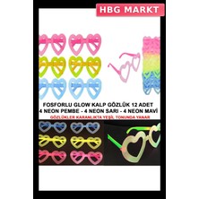 HBG Markt Fosforlu Kalp Gözlük 12 Adet 80'ler 90'lar Parti Aksesuarı