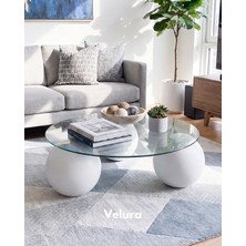 Velura Home & Living Küre Sehpa & Top Orta Cam Sehpa Beyaz