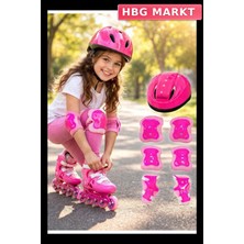 HBG Markt Çocuk Kaskı ve Dizlik Seti Pembe Bisiklet Kaykay Paten Koruyucu
