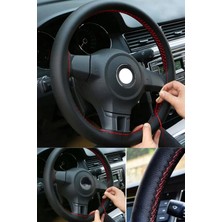 Moontime Alaçatı Opel Vivaro (2004-2009) Uyumlu Direksiyon Kılıfı Dikmeli Siyah Deri/kırmızı Dikişli