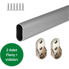 Moontime Alaçatı Oval Alüminyum 96 cm Dolap Içi Oval Askı Borusu - 2 Adet Flanş - Montaj Vidaları