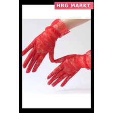 HBG Markt Mey Ithalat® Güpürlü Bilek Boyu Kırmızı Dantel Eldiven Yetişkin