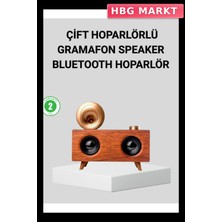 HBG Markt Mey Ithalat® Retro Gramafon Bluetooth Hoparlör Çift Stereo Sesli Fm Radyo Destekli