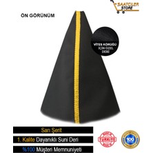 Moontime Alaçatı ^#autoline Dacia Vites Kolu Kılıfı Siyah Deri Sarı Şerit Spor Dikiş