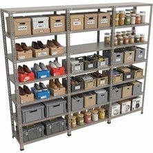 Ayyıldız Raf 43X279X200 cm Üçlü Seri Bağlantılı 7 Katlı Modüler Çelik Raf Sistemi – Elektrostatik Fırın Boyalı Çok Amaçlı Depolama ve Ayakkabılık Rafı