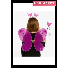 HBG Markt Fuşya Kız Seti 50 cm Kanat Taç ve Asa Parti Malzemesi