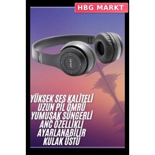 HBG Markt Mey Ithalat® Bluetooth Kablosuz Kulaklık Siyah Wireless 5.0 Kulak Üstü Uzun Pil Ömrü