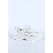 Hayati Arman Kadın Ithal Kalın Taban Bağcıklı Spor Ayakkabı & Sneaker Beyaz
