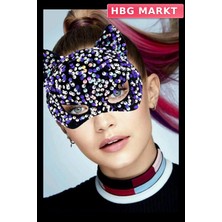 HBG Markt Mey Ithalat® Siyah Kadife Kumaş Üzerine Mor Beyaz Payetli Pullu Parti Maskesi 16X14 cm