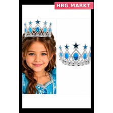 HBG Markt Mavi Yıldızlı Kraliçe Tacı Çocuk Prenses Tacı Gümüş Renk