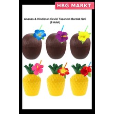 HBG Markt Tropikal Parti Kokteyl Bardak Seti (6'lı) Ananas Hindistan Cevizi Tasarımlı