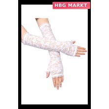 HBG Markt Parmaksız Uzun Dantel Eldiven Beyaz 35 cm Parti Aksesuarı