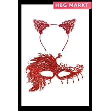 HBG Markt Mey Ithalat® Alevin Zarafeti Kırmızı Dantel Maske ve Taç Seti 4 No – Kadın Kostüm Tamamlayıcı