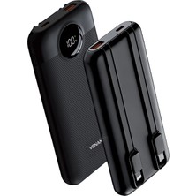 Venandin PWB10D1 10.000 Mah 22,5W Hızlı Şarj Powerbank – Dahili Type-C ve Lightning Kablolu, Qc 3.0, Dijital Ekranlı
