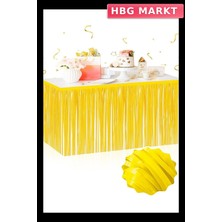 HBG Markt Kendinden Yapışkanlı Makaron Sarı Metalize Püsküllü Masa Eteği (75X275 Cm)