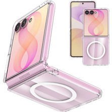 M.TK Moveteck Samsung Galaxy Z Flip 8 Magsafe Kılıf Wireless Kablosuz Şarj Destekli Sert Şeffaf Silikon Kapak Manyetik