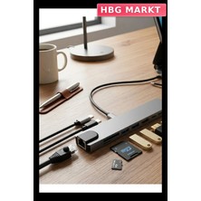 HBG Markt Type-C Çoklu Port Hub ile Usb, Hdmı, Sd Kart ve Ethernet Bağlantısı