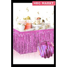 HBG Markt Pembe Metalize Püsküllü Masa Eteği 75X275 cm