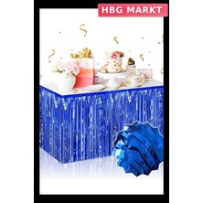 HBG Markt Kendinden Yapışkanlı Mavi Metalize Püsküllü Masa Eteği (75X275 Cm)
