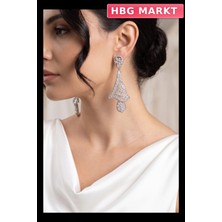 HBG Markt Zirkon Taşlı Pirinç Kadın Abiye Küpe Gümüş Renk