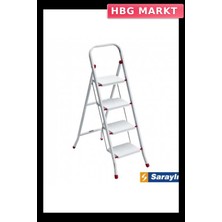 HBG Markt Mey Ithalat® Saraylı Pratik Metal Merdiven Beyaz 4 Basamaklı