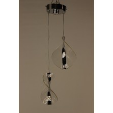 GN Gen Aydınlatma Gümüş Geniş Dönence Çizgili Modern 2'li Spiral 3 Renk LED Avize