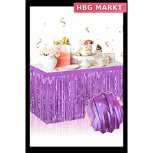 HBG Markt Kendinden Yapışkanlı Mor-Lila Metalize Püsküllü Masa Eteği (75X275 Cm)