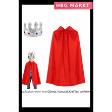HBG Markt Mey Ithalat® Eva Malzemeden Gümüş Yumuşak Kral Tacı ve Kırmızı Pelerin Seti