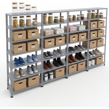 Ayyıldız Raf 43X372X200 cm Dörtlü Seri Bağlantılı 7 Katlı Modüler Çelik Raf Sistemi – Elektrostatik Fırın Boyalı Çok Amaçlı Depolama ve Ayakkabılık Rafı