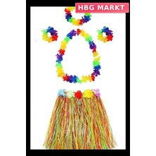 HBG Markt Mey Ithalat® Yetişkin ve Çocuk Uyumlu Luau Aloha Hawaii  Kolye Renkli Etek Taç ve Bileklik Seti