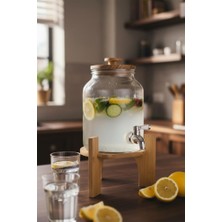 Bambum Fuente - Bambu Kapak ve Standlı Cam Sebil 3l