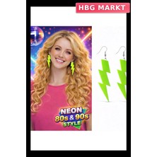 HBG Markt Retro Stil Neon Yeşil Şimşek Formlu 10 cm Küpe