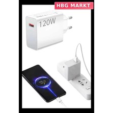 HBG Markt Mey Ithalat® Type C Yüksek Hızlı Şarj Aleti Beyaz 120W Ultra Uzun Ömürlü