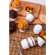 Moontime Alaçatı Kağıt Muffin Kek ve Sufle Kapsülü Beyaz Içi Metalik Gold 10'lu