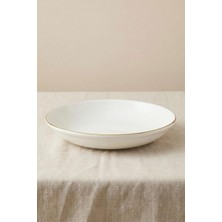 Ceyda | Altın Kenarlı Porselen Büyük Kase (25 Cm) Ekru