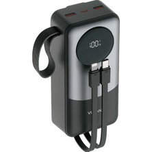 Venandin PWB30A1 30.000 Mah 22,5W Hızlı Şarj Powerbank – Dahili Type-C ve Lightning Kablolu, Qc 3.0, Dijital Ekranlı