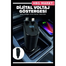 HBG Markt 4'ü 1 Arada Araç Şarj Cihazı Dahili Type-C ve Lightning Kablo