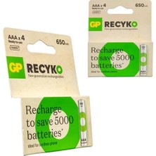 Canarino Gp Recyko 650 Mah R03 Aaa Şarjlı 4'lü Ince Kalem Pil