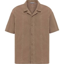 S13 Store Nakış Detaylı Cepsiz Oversize Kısa Kol Keten Gömlek