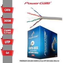 Powergate Cat6-Box-Gy, 23AWG 0,57MM, Utp, Cat6 Kablo, 305M, Gri