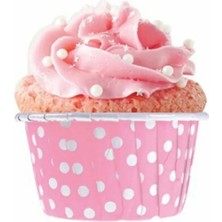 Moontime Alaçatı Muffin Cupcake Kek Kalıbı Kapsülü Pembe Renk Beyaz Puantiyeli Özel Pet Kapsül 20'li