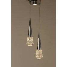 GN Gen Aydınlatma Gümüş Estetik Kristal Başlıklı Konik Modern 3 Renk LED Avize