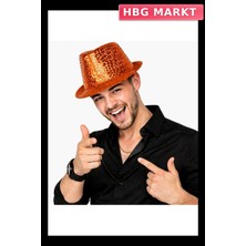 HBG Markt Işıltılı Fötr Disco Parti Şapkası Turuncu Payetli Yetişkin