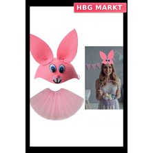 HBG Markt Mey Ithalat® Tavşan Kostümü Pembe - 23 Nisan Tavşan Şapka ve Tütü Etek Seti 2 Parça