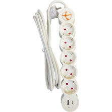 Tuncmatik Tunçmatik TSK19064 Powerstrip 5'li Topraklı Grup Priz Type-C + USB Beyaz Kablolu Çocuk Korumalı 3 Metre