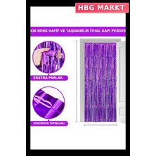 HBG Markt Mor Renk Ekstra Metalize Parlak Saçaklı Arka Fon Perde