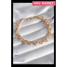 HBG Markt Mey Ithalat® Pirinç Gold Renk Zirkon Taşlı Kalp Model Vıp Seri Kadın Bileklik