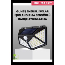HBG Markt Mey Ithalat® 100 LED Solar Lamba Hareket Algılamalı Bahçe Duvar Dış Mekan Aydınlatma