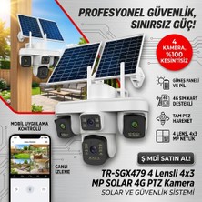 Şara Bilişim Trio SGX-479 4 Kameralı Çift Solar Güneş Panelli Kamera Sim Kartlı Güvenlik Kamerası Ptz Gece Görüş