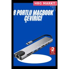 HBG Markt Mey Ithalat® USB Type-C Hub Dönüştürücü Çevirici Çoklayıcı Macbook Çevirici 8 Portlu